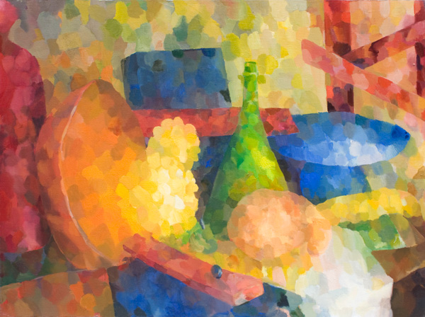 still life items done with dots of colour